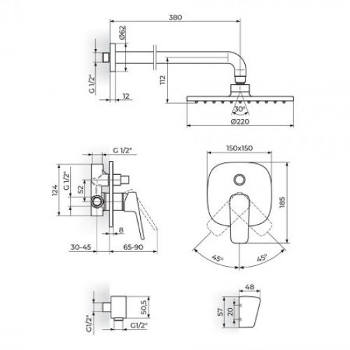 STOLZ 131601 uzidna baterija sa zidnim i ručnim tušem