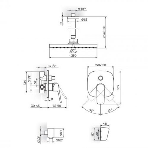 STOLZ 131607 uzidna baterija sa plafonskim i ručnim tušem