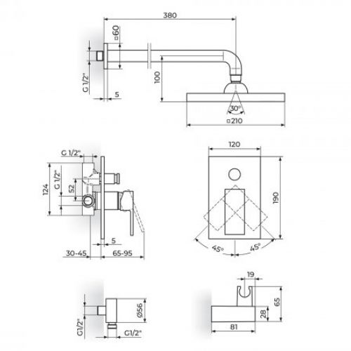 QUADRO JQ31601 Uzidna Baterija za tuš kadu sa uzidnim i ručnim tušem