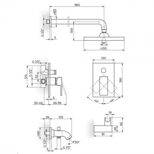QUADRO JQ31701 uzidna baterija za tuš kadu sa uzidnim i ručnim tušem