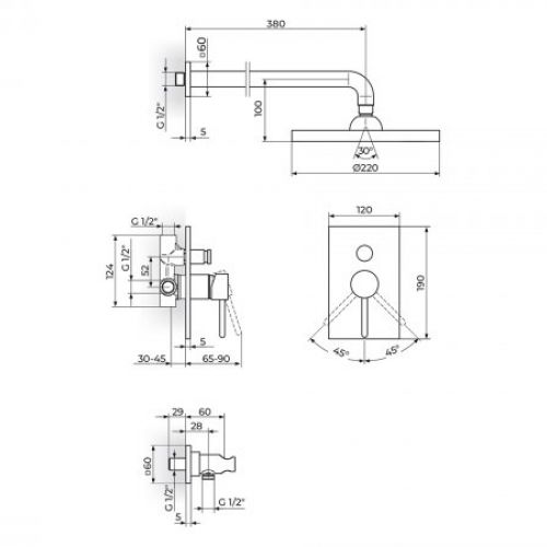 ZERRO JZ31601 uzidna baterija za tuš kadu sa uzidnim i ručnim tušem