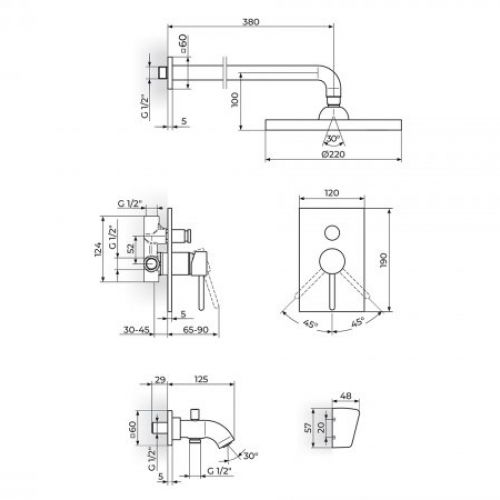 ZERRO JZ31701 uzidna baterija za tuš kadu sa uzidnim i ručnim tušem