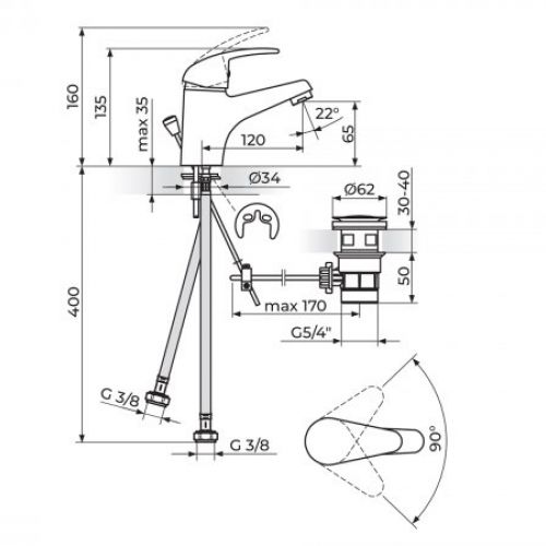 KING J301001M Baterija za Lavabo sa Metalnim Odlivnim Ventilom