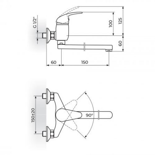 KING J321015 Baterija za Sudoperu - Lavabo izliv 150mm