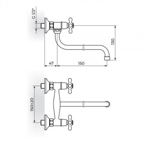 NOSTALGIJA N01114 Baterija za Sudoperu - Lavabo Izliv 140mm - s