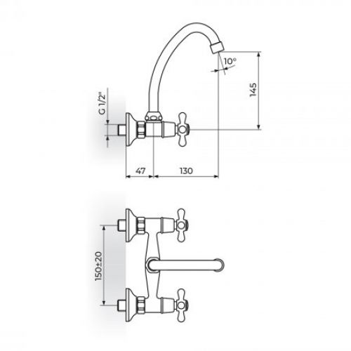 NOSTALGIJA N03113 Baterija za Sudoperu - Lavabo Izliv 130mm - j