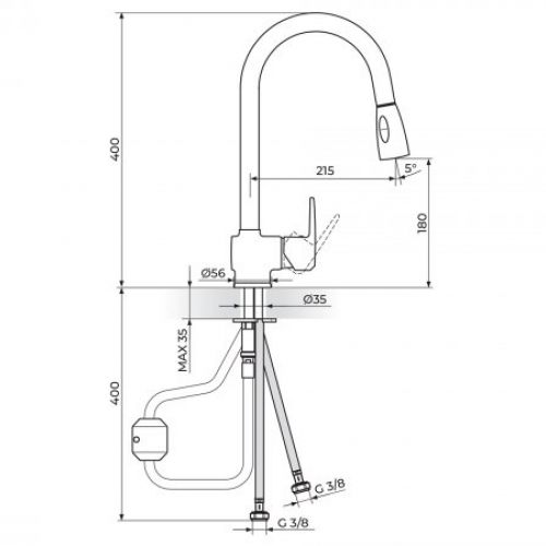 CUBO3 JC38501 Baterija za Sudoperu sa Izvlačnim Tušem
