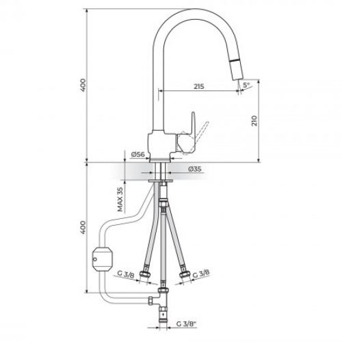 CUBO3 JC38603 Baterija za Sudoperu sa Izvlačnim Izlivom - Protočni Bojler