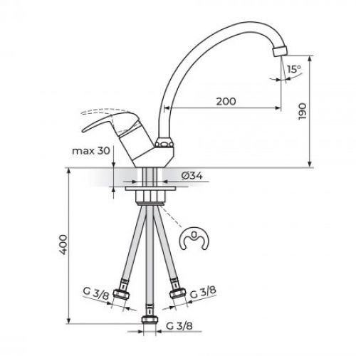 PERLA JP382003 Baterija za Sudoperu - Protočni Bojler Izliv 200mm