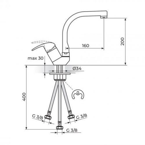 PERLA JP382203 Baterija za Sudoperu - Protočni Bojler izliv 180mm