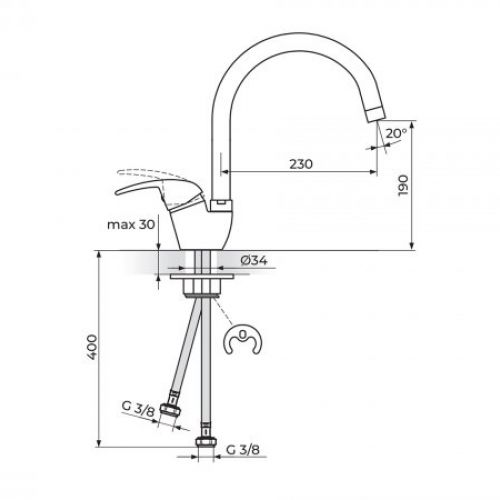 KING J382201 Baterija za Sudoperu izliv 230mm