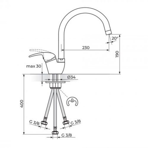 KING J382203 Baterija za Sudoperu - Protočni Bojler izliv 230mm