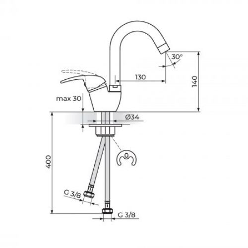 KING J382211 Baterija za Sudoperu izliv 130mm