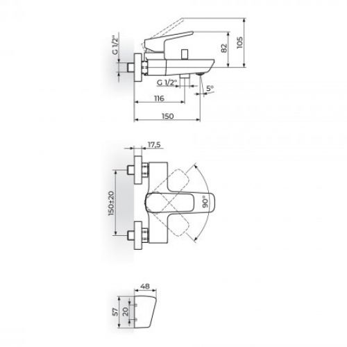 STOLZ WHITE 133101W baterija za kadu sa ručnim tušem - white
