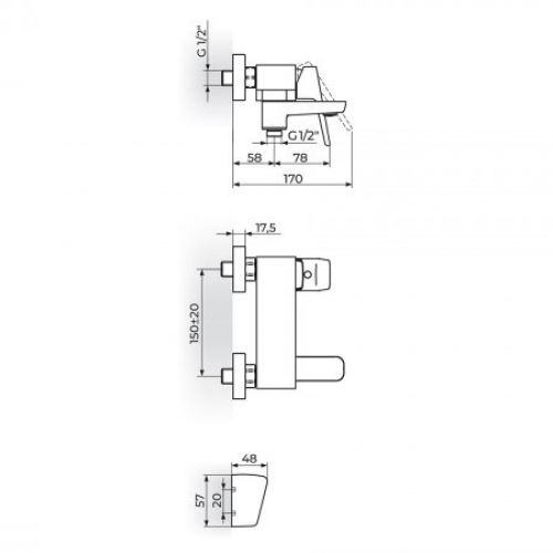 STOLZ 137401W baterija za tuš kadu sa izlivom i ručnim tušem - white