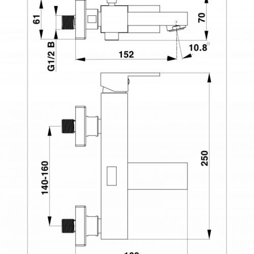 HERZ 00360B SQ BLACK q30B baterija za kadu sa izlivom