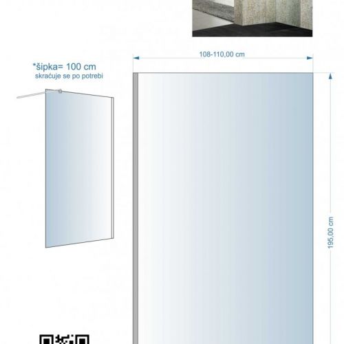 Tuš paravan fiksni Walk-in, model S473-100 100×200