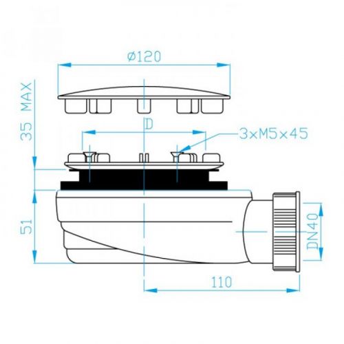 Sifon tuš kade 90/40 Inox/ Extra niski suva klapna EWXN940-PBRN