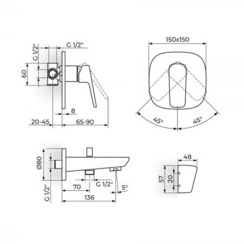 STOLZ 131201 Uzidna Baterija sa Izlivom i Ručnim Tušem