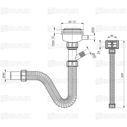 Sifon za sud 1/1 ISAFLEX sa prelivom i prikljuškom  f115