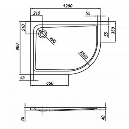 MALUR tuš kada desna 120×90 ugradna 766250