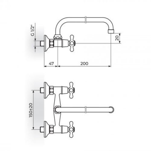 NOSTALGIJA N03101 Baterija za Sudoperu - Lavabo Izliv 200mm - u