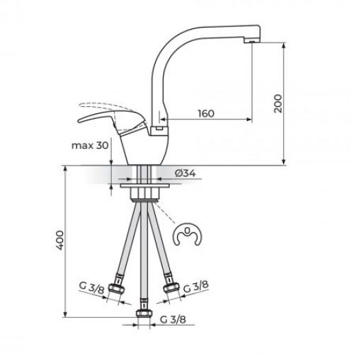 KING J382003 Baterija za Sudoperu - Protočni Bojler izliv 180mm
