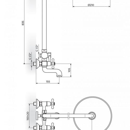 BRONTEE NB12251 baterija za tuš kadusa izlivom usponskim i ručnim tušem