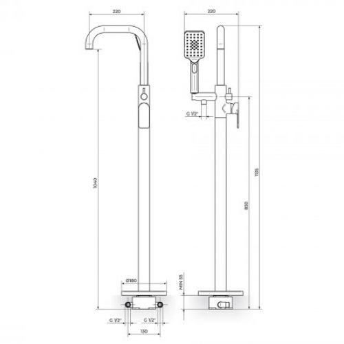 S2 BLACK 233109B stubna baterija za kadu sa ručnim tušem
